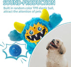 Plush Squeaky Dog Ball, Little Monster Puppy Toys Suitable for All Breeds, Chew Guard, Floating Water and Durable Interactive, Round and Soft (Blue, Large)