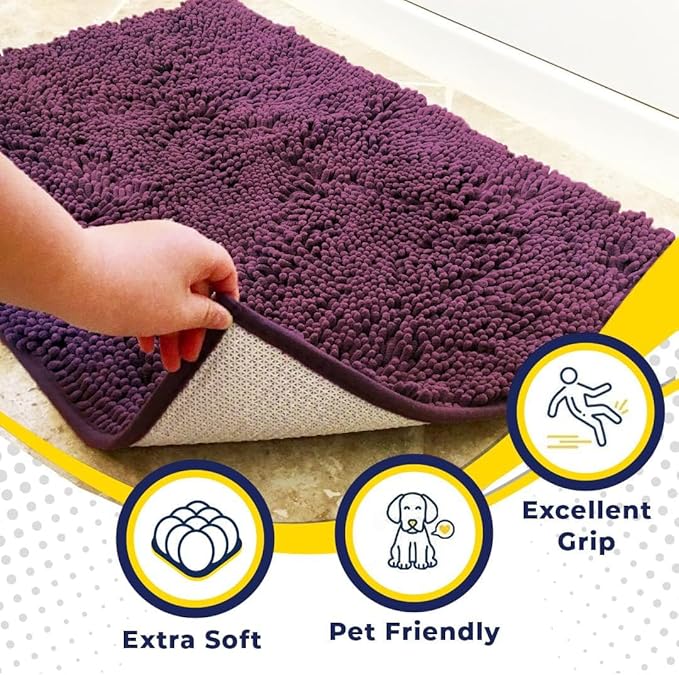 Muddy Mat® Shown on TV – Super Absorbent Door Mat Indoor, Microfiber Quick Dry Chenille Entryway Rug, Non-Slip Front Door Mat, Indoor Mats for Entryway, Machine Washable Pet Rug, Dark Purple 24"x36"