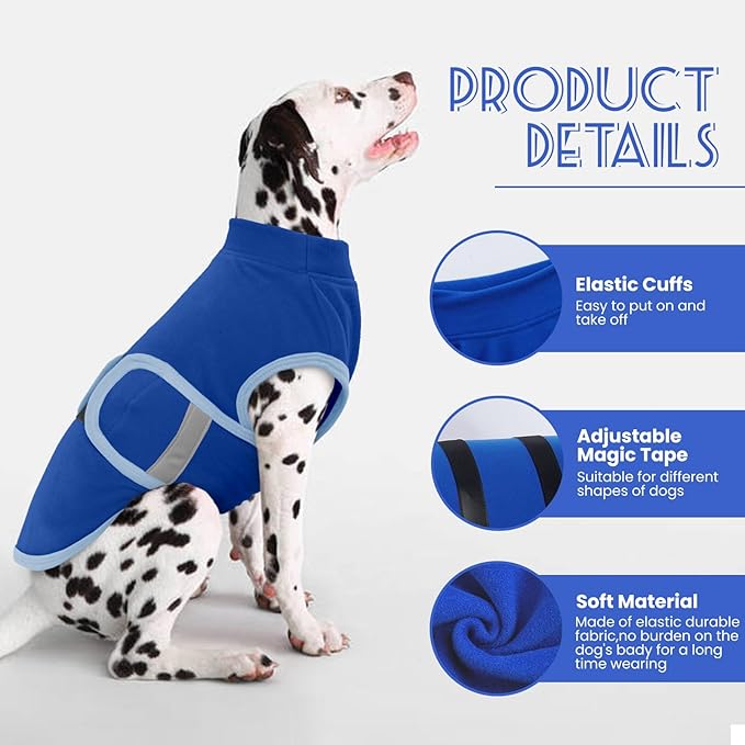IDOMIK Warm Fleece Dog Sweater for Large Dogs,Soft Winter Dog Fleece Jacket Coat for Fall Cold Weather,Adjustable Fleeced Vest with Reflective Strips,Pullover Pet Sweatshirt for Girl Boy Dogs,Blue,XL