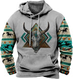 HOTYD Mens Western Aztec Sweatshirts Long Sleeve Fall Fashion Drawstring Pullover Vintage Graphic Cowboy Hoodie for Men
