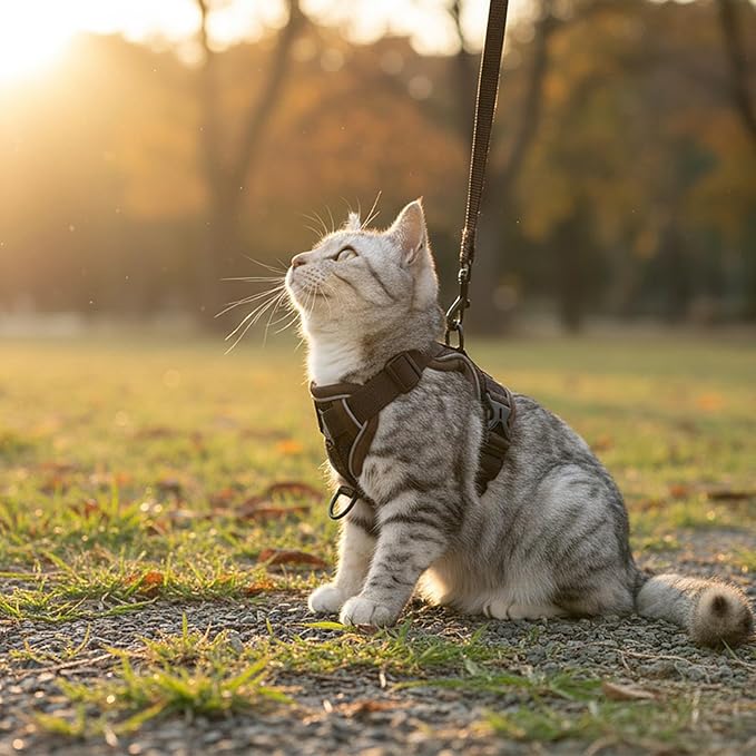 Cat Harness and Leash Set Escape Proof Tactical Small Kitten Harness Emotional Support Cat Vest, Brown, S