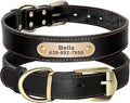 Didog Genuine Leather Dog Collars with Engraved Nameplate, Personalized Soft Leather Dog Collar with Custom ID Tag, Brown/Green/Red for Small Dogs (M,Black)