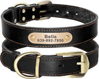 Didog Genuine Leather Dog Collars with Engraved Nameplate, Personalized Soft Leather Dog Collar with Custom ID Tag, Brown/Green/Red for Small Dogs (M,Black)