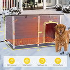Aivituvin Large Heated Dog House, Outdoor Kennel with Insulation Liner, 59 Inch, Iron Frame Construction, Winter Weatherproof Design, Built-in Heater，Grey