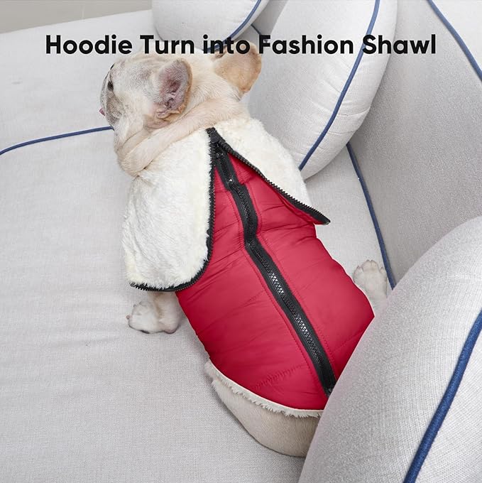 Fleece Lining Dog Hoodie with Harness Built in,Extra Warm Large Dog Jacket in Winter Doggie Coats with Hooded,Red XXXL