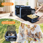 Petskd Side Expandable Extra Large Cat Carrier with Litter Box Area for Long Distance Car Travel,24"x17"x17" Collapsible Soft-Sided Large Pet Carrier with Zipper Locks for 2 Cats Under 55LBS(Blue)