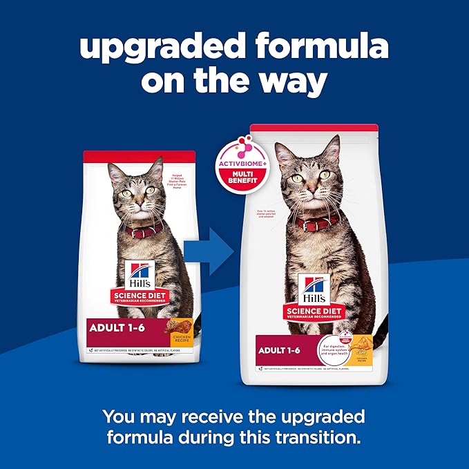 Hill's Science Diet Adult 1-6, Adult 1-6 Premium Nutrition, Dry Cat Food, Chicken Recipe, 16 lb Bag