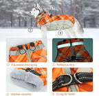 Lelepet Warm Dog Winter Coat Dog Coats for Large Dogs Waterproof Dogs Jacket with Harness Built in Reflective Cold Weather Coats Zip-Up Winter Fleece Vest Snowsuit Boston Terrier Orange Plaid L