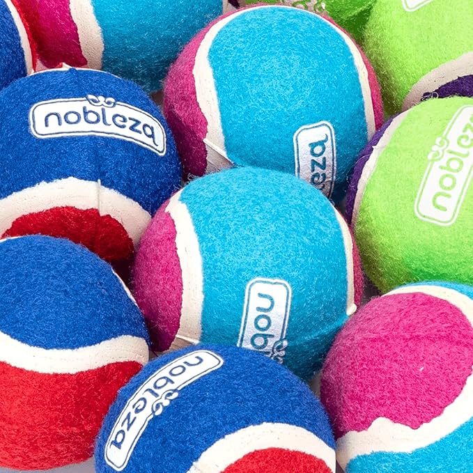 Nobleza Dog Tennis Balls 12 Pack, Durable Bouncy Floatable Squeaky Tennis Balls for Dogs for Fetch & Exercise, Training Interactive Natural Rubber Squeaky Dog Ball for Small Medium Dogs, 2.5in
