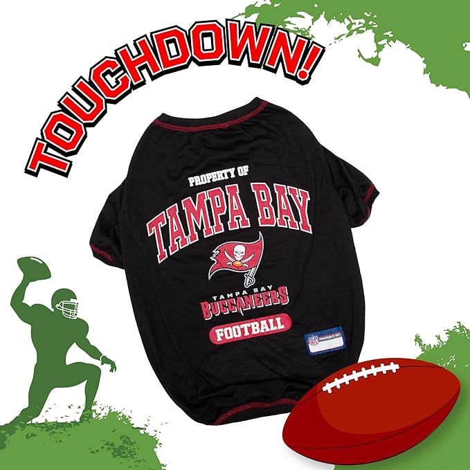 NFL Tampa Bay Buccaneers Dog T-shirt Small. - Licensed Shirt for Pets Team Colored with Team Logos- Premium Stretchable Materials for the comfort of your Dog & Cat