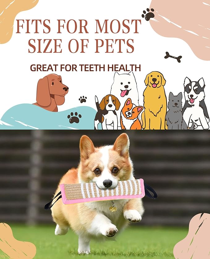 Clysoru Tug Toy for Dogs Squeaky Toy with 2 Strong Handles Lasting Training Equipment Puppy to Large Dog Interactive Toys of War Pull Indestructible Rope Pet Crinkle Teething (Pink)