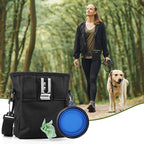 Dog Treat Pouch with Collapsible Dog Bowl, Training Clicker and Poop Bags, Treat Pouches for Pet Training, Built-in Poop Bag Dispenser, Waist Belt Clip, Puppy Treat Pouch Magnetic Closure - Black