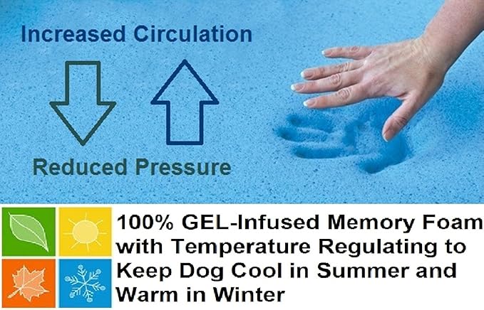 Dogbed4less Orthopedic Gel Cooling Memory Foam Dog Bed with Waterproof Liner and External Durable Denim Cover for Small to Medium Pet 35X20X4 Inches