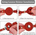 OOPSDOGGY Reflective Leather AirTag Cat Collar with Bell - Non Breakaway Adjustable Pet Collar with Apple Air Tag Holder - Lightweight GPS Kitten Collars for Small Dogs Puppy (Red)