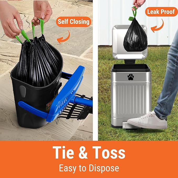 Pupzle Dog Pooper Scooper with Bag Attachment, 40" Long Handle Pooper Scooper for Large Dogs, Dog Poop Scoop for Yard, Large Capacity Swivel Bin and Rake, Lavender Scented Bags (Blue)