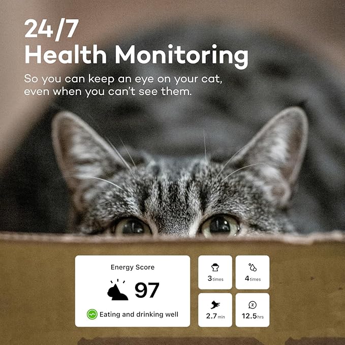 Health Tracker for Cats - Smart Cat Collar with Safety Breakaway Buckle for Indoor Cats, Wellness Alerts, Real-time Monitoring (Ice Blue, XXL)