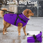 Dogcheer Dog Coat with Harness, Waterproof Warm Dog Winter Jacket with Pockets, Reflective Pet Fleece Jacket Turtleneck Snowsuit for Small Medium Large Dogs - Purple, M