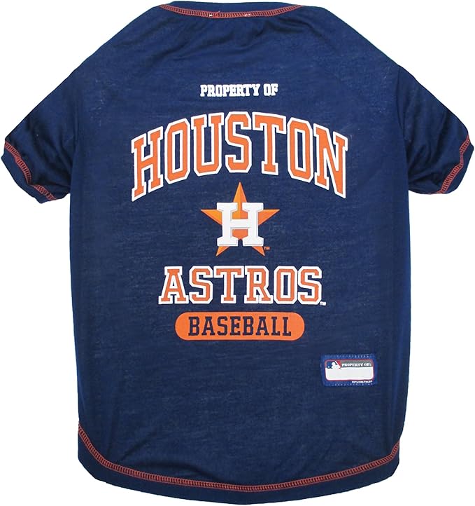 MLB Houston Astros Dog T-Shirt, Small. - Licensed Shirt for Pets Team Colored with Team Logos. - Premium Stretchable Materials for The Comfort of Your Dog & cat.