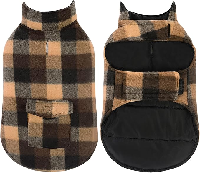 ASENKU Dog Winter Jacket Plaid Reversible Vest, Waterproof Dog Coat for Cold Weather, Perfect for Small to Large Dogs (Coffee, XS)
