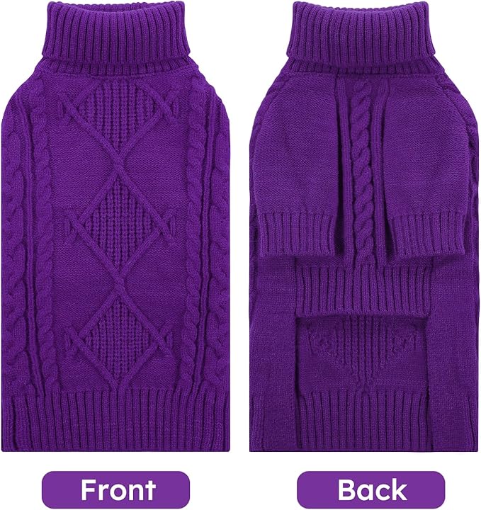 ASENKU Knitted Dog Sweater, Pullover Big Thermal Dog Winter Sweater, Turtleneck Doggy Sweaters for Large Medium Dogs Boy Girl,Warm Pet Sweatshirt for Maltese,Mini Dachshund,M