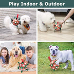 QDAN Christmas Dog Balls with Straps, Soccer Ball for Dogs for Small Medium Pet, Interactive Rope Toys, Puppy Birthday Gifts (6 Inch)