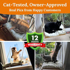 Cat Window Perch - Hammock Bed for Cats Inside - Solid Wood Seat, 4 Strong Suction Cups, Soft Cushion - Rustic Indoor Pet Shelf