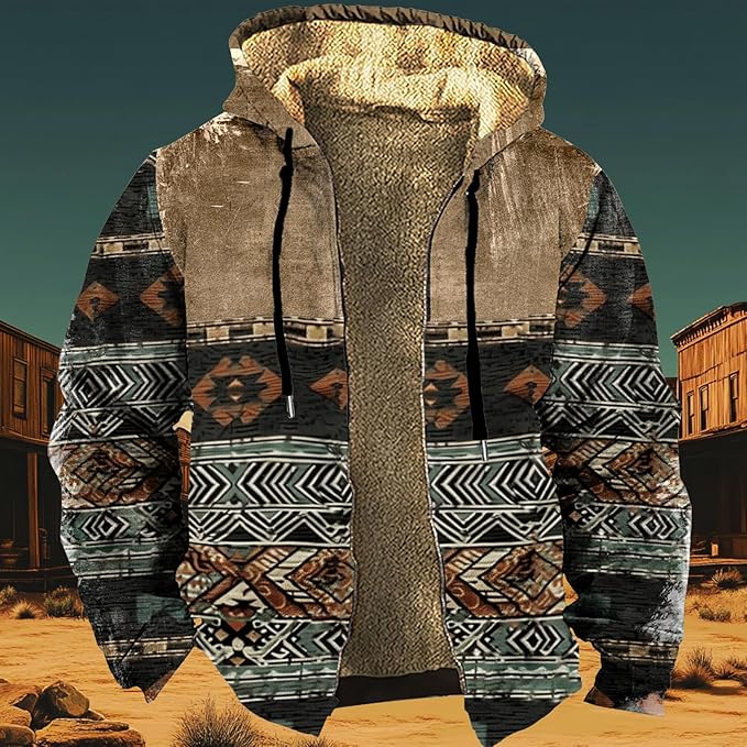 Men's Zip Up Jackets Western Style Ethnic Hoodie Hooded Vintage Long Sleeve Warm Coat Winter Outfits