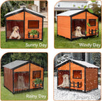Petsfit Large Dog House Outdoor, Wooden Shelter for Extra Large Breeds Up to 200lbs, Weatherproof Roof, Removable Bottom Panel & Elevated Floor, 47-Inch, Natural Brown