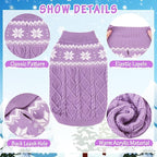 Warm Winter Pink Dog Sweater - Cold Weather Pet Clothes for Small Medium Large Dogs Indoor Outdoor, Soft Classic Knit Puppy Apparel Coat, Purple, ML
