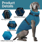 PUMYPOREITY Snow Jacket for Large Dogs Waterproof, Warm Dog Winter Coat with Harness Built in, Fleece Jacket with Back Zipper, Cold Weather Coats for Outdoor, Windproof Pet Snowsuit, Blue, 2XL