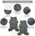 ROZKITCH Doberman Sweater, Pet Windproof Warm Cold Weather Jacket Vest Cozy Jumpsuit Apparel Outfit Clothes for Small Dog Walking Hiking Sleep Grey2XS