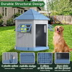 EasyUp Dog House Outdoor Resin Puppy Shelter with Air Vents and Elevated Floor, Sturdy Durable Waterproof Dog Kennel for Small Medium Large Sized Dogs (34.8 * 30.51 * 36.89in,Blue)