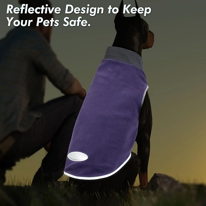 cyeollo 2 Pack Fleece Dog Sweater Pullover Dog Sweatshirt Reflective Lightweight Pet Clothes for Medium Dogs Boy Girl Pet Apparel Purple, Grey, XXL