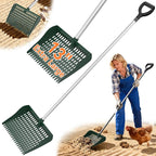 Chicken Poop Scooper & Rake 2-in-1, Pooper Scooper with 13in Wider PP Head & Adjustable Stainless Steel Handle, 33''-69'' Sand Sifting Shovel Litter Scooper for Chicken Coop/Small Farm Animals