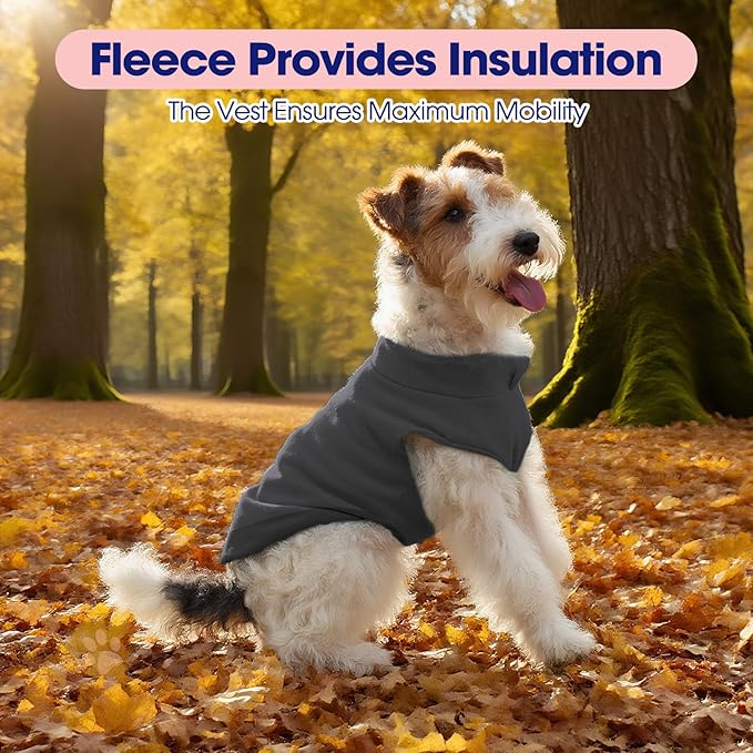 FUAMEY Dog Fleece Vest for Small Dogs,Warm Stretchy Dog Sweatshirts Pullover with Leash Hole Dogs Sweater Soft Pet Turtleneck Cozy Pet Vest Lightweight Sleeveless Grey XS