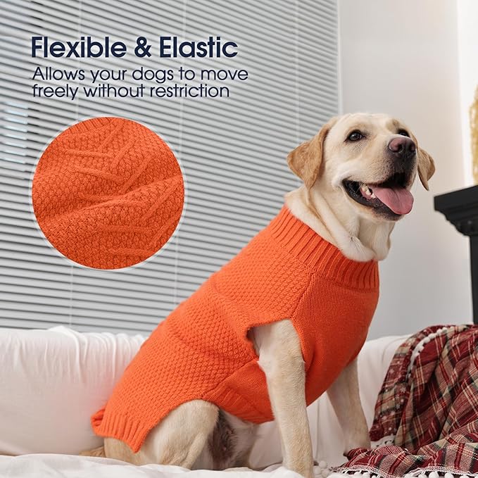 IECOii Extra Large Dog Sweater - XXXL Warm Xmas Dog Sweaters, Orange - 3XL for Large Dogs (Labrador, Husky, Doberman)