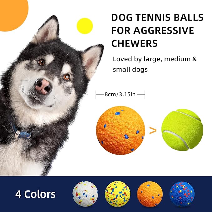 [4 Pack]E-TPU Dog Balls, 3.15'' Indestructible Tennis Balls for Dogs, Durable Bouncy Dog Toys for Aggressive Chewers, Teething Cleaning Chew Toys, Water Toy Fetch Ball for Large Medium Dog and Puppies