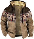 Men's Western Aztec Jackets Hooded Cowboy Hoodie Warm Full Zip Ethnic Vintage Long Sleeve Coat Fall Winter Tops