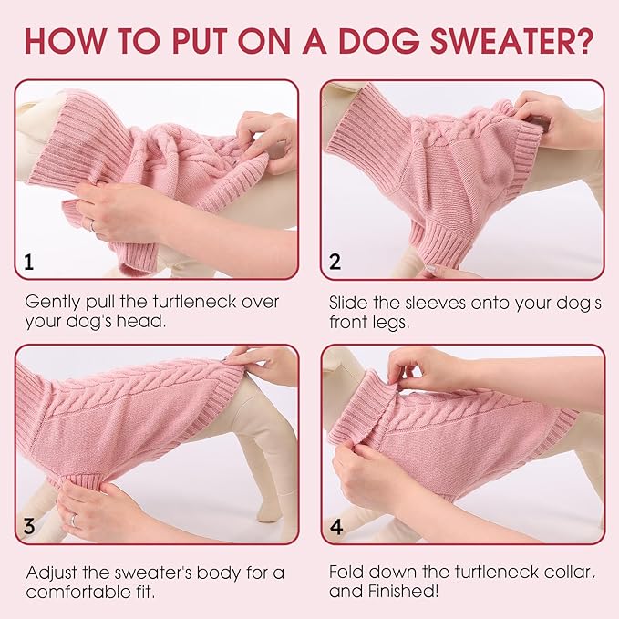Dog Sweaters for Large Dogs Classic Turtleneck Dog Christmas Sweater Thick Warm Pullover Female Puppy Pet Stretch Knitwear Fall Winter Clothes with Leash Hole(Pink, XL)