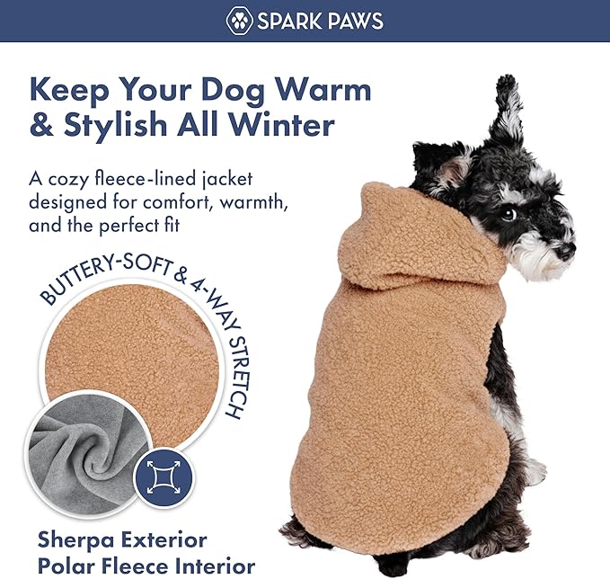 Spark Paws Teddy Dog Sweater, Sherpa Vest with Warm Fleece Lining, Winter Coat Suitable for Small Medium Large XL XXL Breeds - Brown - 2XL
