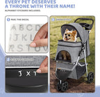 Magshion 3-Wheel Pet Stroller, Foldable Travel Jogger for Small & Medium Dogs & Cats (Up to 33lbs), Lightweight Carrier with Breathable Mesh Cover, Cup Holder & Storage Basket, Gray
