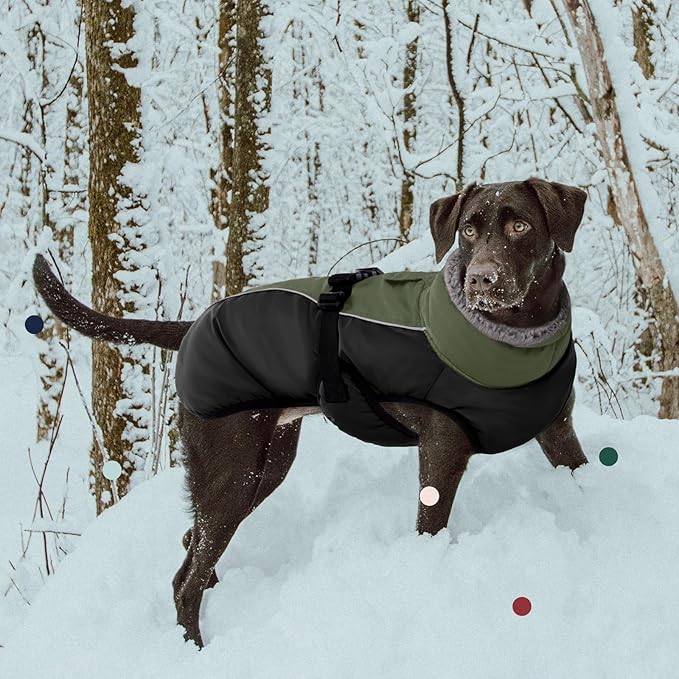 IECOii Extra Warm Reflective Adjustable Dog Jacket - Fleece Turtleneck Dog Jacket for Cold Weather Soft Winter Coat for Small, Medium & Extra Large Dogs