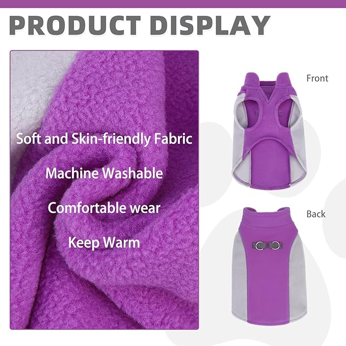 KOOLTAIL Dog Sweater - Dog Fleece Vest Jacket with Leash D-Ring for Small Medium Large Dogs, Soft Pullover Winter Warm Cold Weather Coats, Pet Fall Clothes Outfit for Puppy Cat Boys&Girls, Purple L