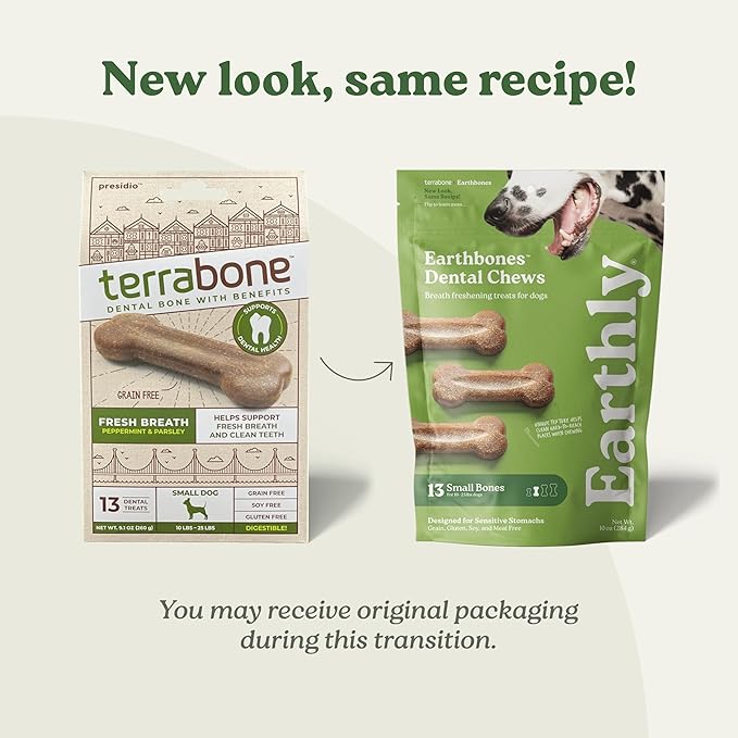 Earthbones (Formerly Terrabones) Dental Chews, Dog Teeth Cleaning Treat, Large, 6 Treats