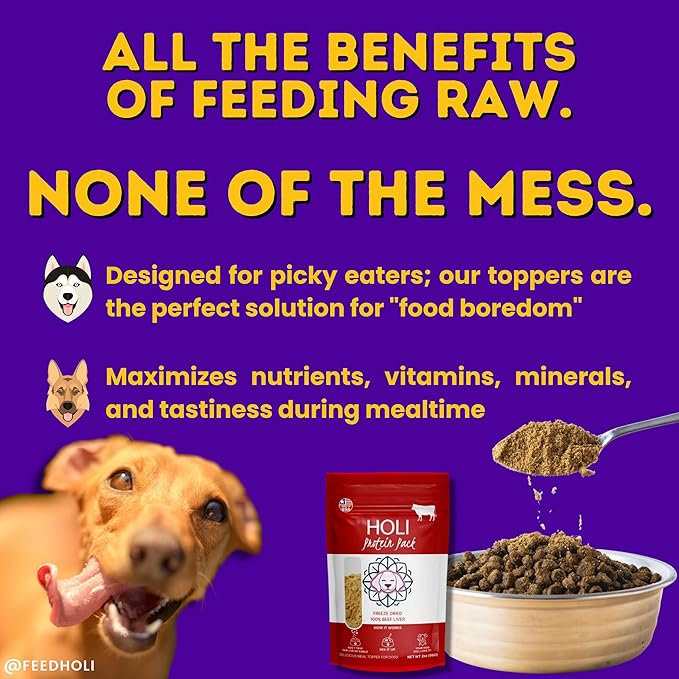 HOLI Beef Liver Dog Food Topper - Single Ingredient, Human-Grade - Freeze Dried Dog Food Flavor Enhancer for Picky Dogs – Grain Free – 100% All Natural - 8oz