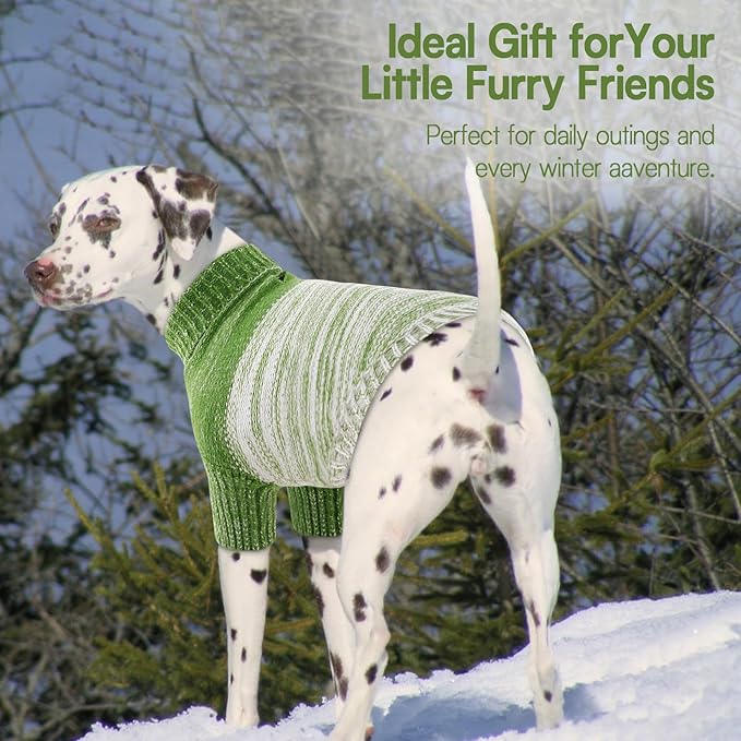 Queenmore Knitted Pullover Dog Sweater,Turtleneck Pet Cat Sweater, Cold Weather Puppy Clothes Stitching Knitwear with Leash Hole for Small Medium Dogs(Green,M)