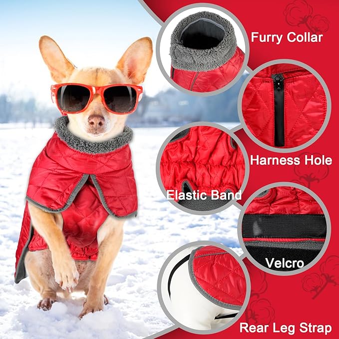 Fragralley Dog Winter Coat, Waterproof Windproof Reflective Fleece Jacket with Harness Hole, Warm Snow Vest for Small Medium Large Dogs, Ideal Gifts
