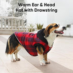 Fleece Lining Dog Hoodie for Medium Dogs Extra Warm Plaid Sweater with Drawstring Hooded Coats in Winter Puppy Jacket,Red L