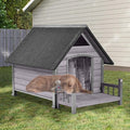 Dog House with Heating Pad, Weatherproof Outdoor Kennel for Large Dogs, Chew-Resistant Iron Frame & Asphalt Roof (Grey, L)