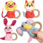 4-Pack Puppy Teething Toys, Dog Squeaky Toy to Keep Them Busy, Stuffed Toy with TPR Ring, Durable Dog Chew Toys for Small Breed
